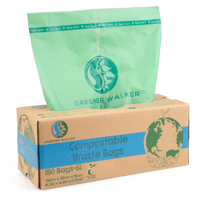 أكياس قمامة قابلة للتحلل GREENER WALKER 100 سعة 16 جالون 150 كيس لمخلفات الطعام في المطبخ مع شهادة EN13432